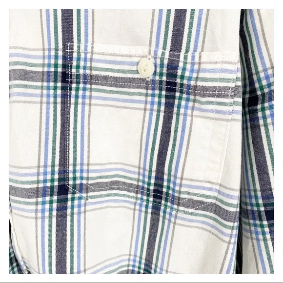 Old Navy White Blue Green Plaid Cotton Button Up Collared Shirt Size Large - Picture 5 of 7